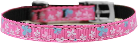 Butterfly Nylon Dog Collar with classic buckle 3/8" Pink Size 8